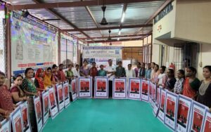 This image captures a group training or distribution event organized by the National Association for the Blind (NAB), Anand branch, in collaboration with Usha Silai School.